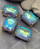 2 Hole Slider Beads Qty 4 Blue Rhinestone Rectangle Gold Bezel Spacer Jewelry Making Beading Bracelets Necklaces Crafting 907-F13