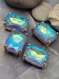 2 Hole Slider Beads Qty 4 Blue Rhinestone Rectangle Gold Bezel Spacer Jewelry Making Beading Bracelets Necklaces Crafting 907-F13