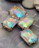 2 Hole Slider Beads Qty 4 Blue Rhinestone Rectangle Gold Bezel Spacer Jewelry Making Beading Bracelets Necklaces Crafting 906-F13