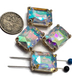 2 Hole Slider Beads Qty 4 Blue Rhinestone Rectangle Gold Bezel Spacer Jewelry Making Beading Bracelets Necklaces Crafting 906-F13