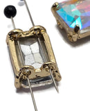 2 Hole Slider Beads Qty 4 Blue Rhinestone Rectangle Gold Bezel Spacer Jewelry Making Beading Bracelets Necklaces Crafting 906-F13