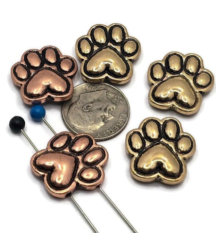 2 hole sliders beads qty 5 Focal Mixed Metal Gold, Silver and Copper Paw Print Dog Jewelry Making Beading Necklace Bracelets M14-874
