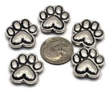 2 hole sliders beads (Qty 5) Focal Silver Paw Print Dog Jewelry Making Crafting Beading Necklace Bracelets M14-873
