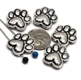 2 hole sliders beads (Qty 5) Focal Silver Paw Print Dog Jewelry Making Crafting Beading Necklace Bracelets M14-873