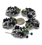 2 Hole Slider Beads -Qty 5 Silver Floral Flower Jet Black Metal Findings for Jewelry Making Crafting Necklaces or Bracelets 881-n3
