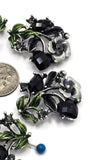 2 Hole Slider Beads -Qty 5 Silver Floral Flower Jet Black Metal Findings for Jewelry Making Crafting Necklaces or Bracelets 881-n3