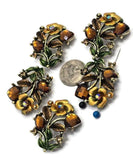 2 Hole Slider Beads -Qty 5 Antique Gold Floral Flower Topaz Brown Metal Findings for Jewelry Making Crafting Necklaces or Bracelets 880-N4