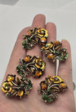 2 Hole Slider Beads -Qty 5 Antique Gold Floral Flower Topaz Brown Metal Findings for Jewelry Making Crafting Necklaces or Bracelets 880-N4
