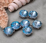 2 Hole Slider Beads (Qty 7) Aquamarine Rhinestone Round Silver Metal Spacer Jewelry Making Beading Bracelets Necklaces Crafting 828 H8