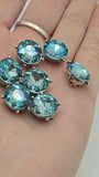 2 Hole Slider Beads (Qty 7) Aquamarine Rhinestone Round Silver Metal Spacer Jewelry Making Beading Bracelets Necklaces Crafting 828 H8
