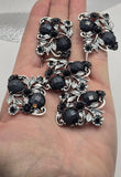 2 Hole Slider Beads -Qty 5 Antique Silver Floral Flower Black Gray Metal Findings for Jewelry Making Crafting Necklaces or Bracelets 882-N4