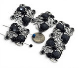 2 Hole Slider Beads -Qty 5 Antique Silver Floral Flower Black Gray Metal Findings for Jewelry Making Crafting Necklaces or Bracelets 882-N4