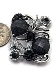 2 Hole Slider Beads -Qty 5 Antique Silver Floral Flower Black Gray Metal Findings for Jewelry Making Crafting Necklaces or Bracelets 882-N4