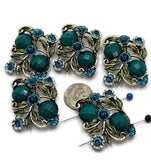 2 Hole Slider Beads -Qty 5 Antique Gold Floral Flower Aqua Blue Metal Findings for Jewelry Making Crafting Necklaces or Bracelets 878-M18