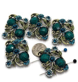 2 Hole Slider Beads -Qty 5 Antique Gold Floral Flower Aqua Blue Metal Findings for Jewelry Making Crafting Necklaces or Bracelets 878-M18