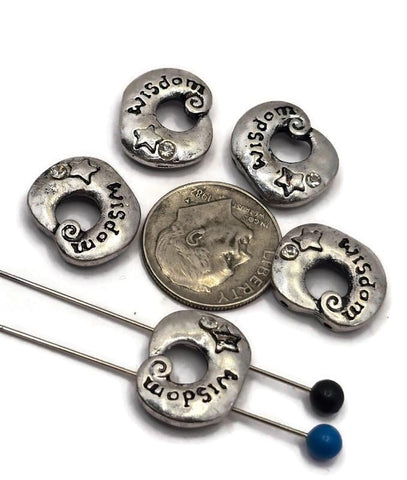 2 Hole Slider Beads (5 pcs) Silver Metal Moon Focal for Beading or Crafting, Jewelry Making, Beading into Necklaces, Bracelets 883 -M14
