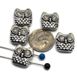2 Hole Slider Beads (5 pc) Silver Metal Owls Rhinestones for Jewelry Making Beading Necklaces or Bracelets or Crafting - 885-M5