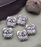 2 Hole Slider Beads (5 pc) Silver Metal Owls Rhinestones for Jewelry Making Beading Necklaces or Bracelets or Crafting - 885-M5