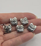 2 Hole Slider Beads (5 pc) Silver Metal Owls Rhinestones for Jewelry Making Beading Necklaces or Bracelets or Crafting - 885-M5