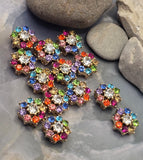 2 Hole Slider Beads (Qty 13) Floral Flower Silver for Crafting, Beading Jewelry Making into Necklaces, Bracelets Earrings Rhinestone 802-N5
