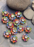 2 Hole Slider Beads (Qty 13) Floral Flower Silver for Crafting, Beading Jewelry Making into Necklaces, Bracelets Earrings Rhinestone 802-N5