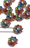 2 Hole Slider Beads (Qty 13) Floral Flower Silver for Crafting, Beading Jewelry Making into Necklaces, Bracelets Earrings Rhinestone 802-N5