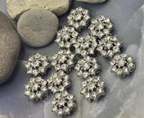 2 Hole Slider Beads (Qty 13) Floral Flower Silver for Crafting, Beading Jewelry Making into Necklaces, Bracelets Earrings Rhinestone 889-N4