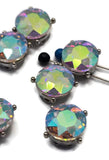 2 Hole Slider Beads (Qty 7) Clear AB Rhinestone Round Silver Metal Spacer Jewelry Making Beading Bracelets Necklaces Crafting 898 H8