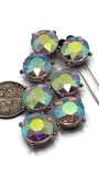 2 Hole Slider Beads (Qty 7) Clear AB Rhinestone Round Silver Metal Spacer Jewelry Making Beading Bracelets Necklaces Crafting 898 H8