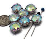 2 Hole Slider Beads (Qty 7) Clear AB Rhinestone Round Silver Metal Spacer Jewelry Making Beading Bracelets Necklaces Crafting 898 H8
