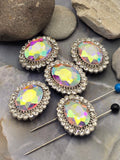 2 Hole Slider Beads (Qty 5) Clear AB Rhinestone Bridal Metal Spacer Jewelry Making Beading Bracelets Necklaces Crafting 902 N5