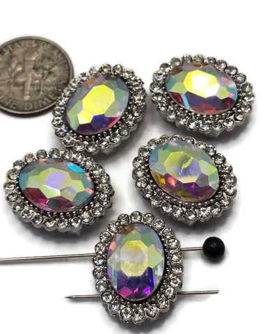 2 Hole Slider Beads (Qty 5) Clear AB Rhinestone Bridal Metal Spacer Jewelry Making Beading Bracelets Necklaces Crafting 902 N5