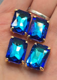 2 Hole Slider Beads Qty 4 Blue Rhinestone Square Gold Bezel Faceted Spacer Jewelry Making Beading Bracelets Necklaces Crafting 903-F13