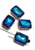 2 Hole Slider Beads Qty 4 Blue Rhinestone Square Gold Bezel Faceted Spacer Jewelry Making Beading Bracelets Necklaces Crafting 903-F13