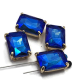 2 Hole Slider Beads Qty 4 Blue Rhinestone Square Gold Bezel Faceted Spacer Jewelry Making Beading Bracelets Necklaces Crafting 903-F13