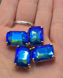 2 Hole Slider Beads Qty 4 Blue Rhinestone Square Gold Bezel Faceted Spacer Jewelry Making Beading Bracelets Necklaces Crafting 905-F13