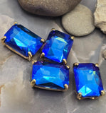 2 Hole Slider Beads Qty 4 Blue Rhinestone Square Gold Bezel Faceted Spacer Jewelry Making Beading Bracelets Necklaces Crafting 905-F13