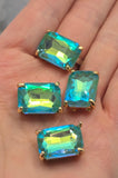 2 Hole Slider Beads Qty 4 Blue Green Rhinestone Rectangle Gold Bezel Spacer Jewelry Making Beading Bracelets Necklaces Crafting 904-F13