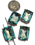 2 Hole Slider Beads Qty 4 Blue Green Rhinestone Rectangle Gold Bezel Spacer Jewelry Making Beading Bracelets Necklaces Crafting 904-F13