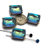 2 Hole Slider Beads Qty 4 Blue Rhinestone Rectangle Gold Bezel Spacer Jewelry Making Beading Bracelets Necklaces Crafting 907-F13