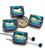 2 Hole Slider Beads Qty 4 Blue Rhinestone Rectangle Gold Bezel Spacer Jewelry Making Beading Bracelets Necklaces Crafting 907-F13