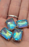 2 Hole Slider Beads Qty 4 Blue Rhinestone Rectangle Gold Bezel Spacer Jewelry Making Beading Bracelets Necklaces Crafting 907-F13