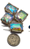 2 Hole Slider Beads Qty 4 Blue Rhinestone Rectangle Gold Bezel Spacer Jewelry Making Beading Bracelets Necklaces Crafting 906-F13