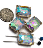 2 Hole Slider Beads Qty 4 Blue Rhinestone Rectangle Gold Bezel Spacer Jewelry Making Beading Bracelets Necklaces Crafting 906-F13