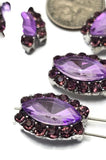 Marquise Rhinestone Slider Beads featuring soft violet center stones framed by light amethyst rhinestones in silver-tone metal settings. The beads are photographed with a dime and beading pin to demonstrate scale and functionality. Their dual-hole design makes them useful for Bracelet Making, Necklace Designs, pendants, earrings, loom work, and creative jewelry projects that benefit from decorative focal connectors and sparkling purple accents.