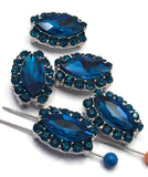 2 Hole Slider Beads Qty 5 Blue Rhinestone Pave Silver Focal Spacer Jewelry Making Beading Bracelets Necklaces Crafting 914-M15