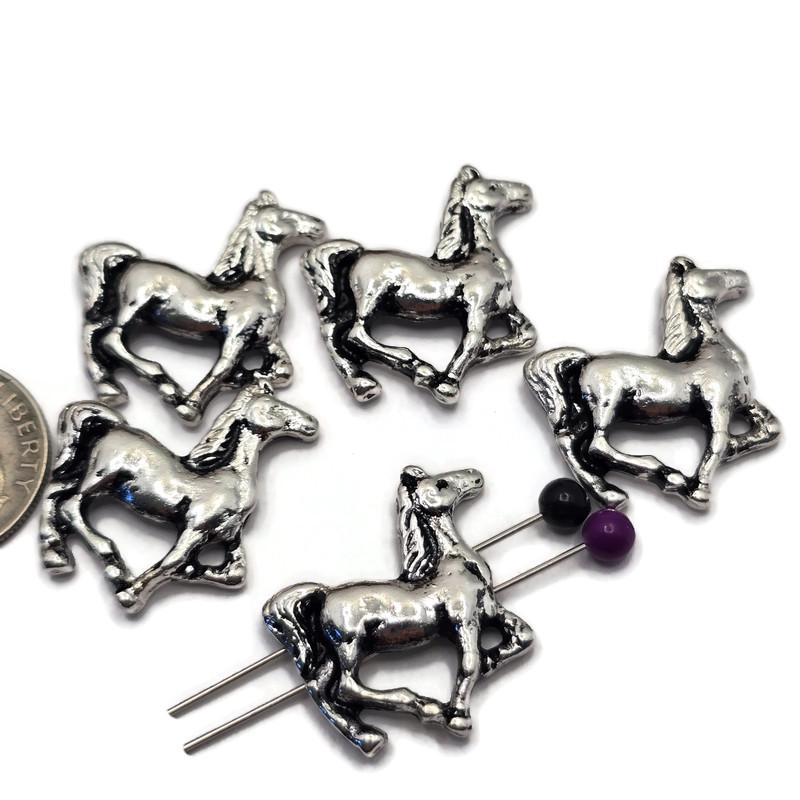Silver Western Horse Slider Beads: Equestrian Jewelry Making (Qty 11) 165-F13