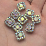 2 hole slider beads (Qty 9) Silver Clear AB Rhinestone CZ Findings Focal for Crafting, Jewelry Making Necklaces, Rings, Bracelets 934-M21