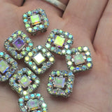 2 hole slider beads (Qty 9) Silver Clear AB Rhinestone CZ Findings Focal for Crafting, Jewelry Making Necklaces, Rings, Bracelets 934-M21