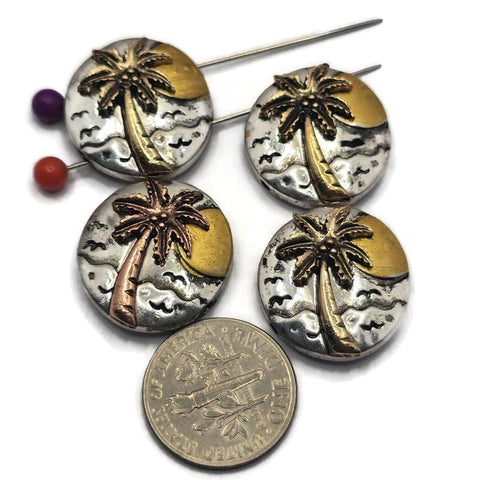 2 hole slider beads (Qty 4) with Palm Trees for Jewelry Making, Beading or Crafting into Necklaces, Bracelets - Finding Spacer 952-N4